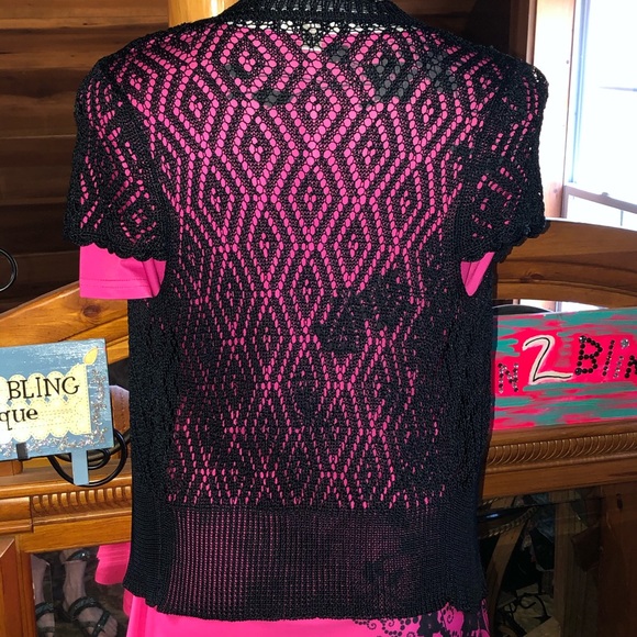 Black lacy short sleeve button up cardigan top - Picture 3 of 5